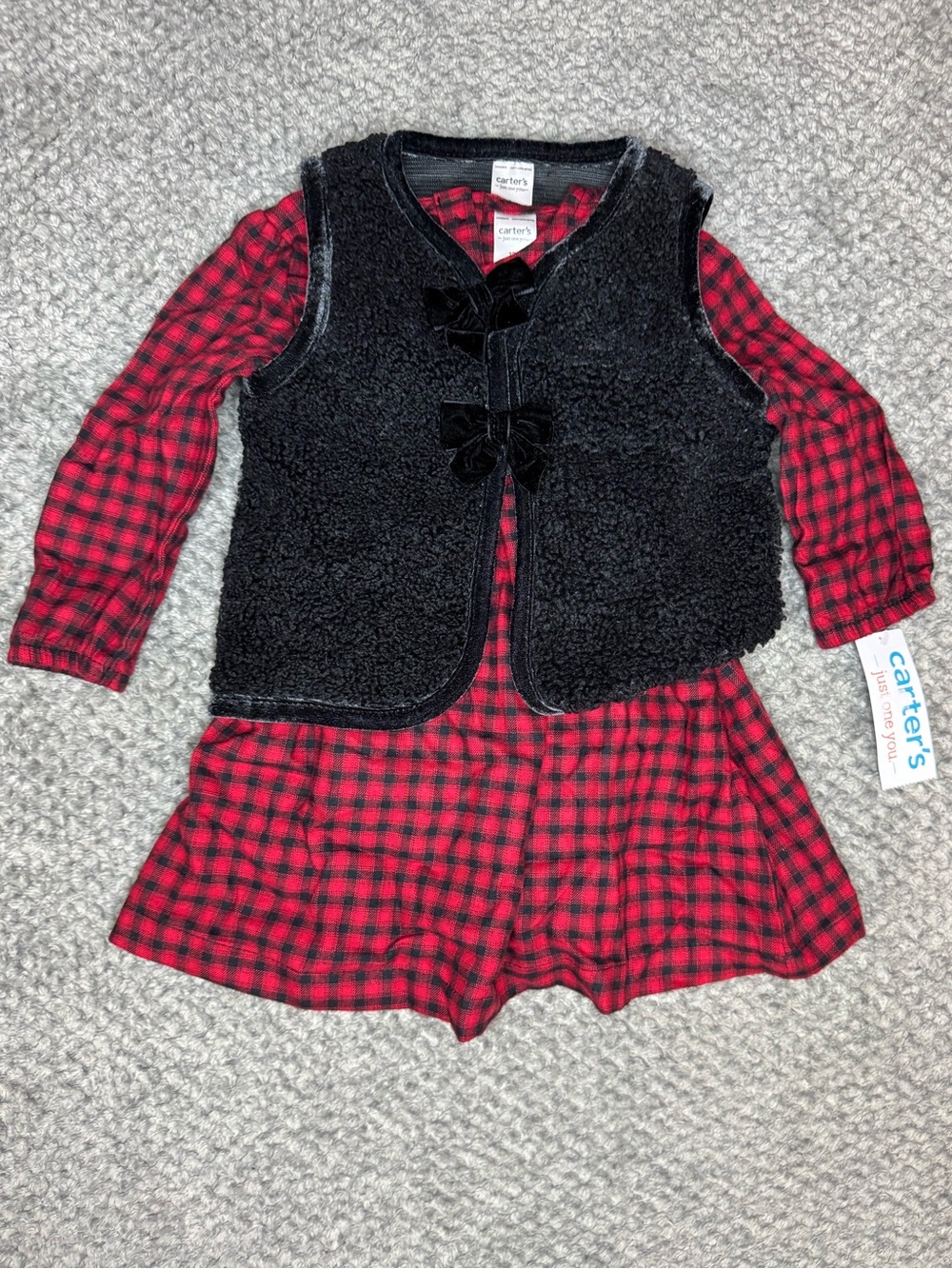 Carter’s Baby Girls 3pc Dress, Vest, & Diaper Cover Outfit - Red/Black 12M NWT